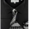Karl Knox Men's French Cuff Shirt Set - Layered Cubic Design -Empire Shop sx4451 black