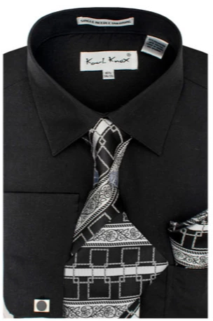 Karl Knox Men's French Cuff Shirt Set - Layered Cubic Design 3 Karl Knox Men's French Cuff Shirt Set - Layered Cubic Design