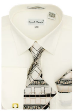 Karl Knox Men's French Cuff Shirt Set - Layered Cubic Design 12 Karl Knox Men's French Cuff Shirt Set - Layered Cubic Design -Empire Shop sx4451 ivory