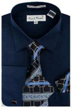 Karl Knox Men's French Cuff Shirt Set - Layered Cubic Design 13 Karl Knox Men's French Cuff Shirt Set - Layered Cubic Design -Empire Shop sx4451 navy
