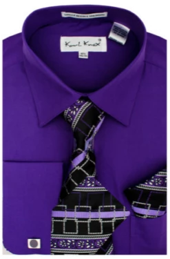 Karl Knox Men's French Cuff Shirt Set - Layered Cubic Design 14 Karl Knox Men's French Cuff Shirt Set - Layered Cubic Design -Empire Shop sx4451 purple