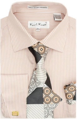 Karl Knox Men's French Cuff Shirt Set - Triple Pattern Checker -Empire Shop sx4454taupe