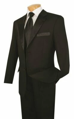 Vinci Men's 2 Piece Poplin Tuxedo - Satin Trim And Buttons -Empire Shop t 2pp black