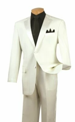 Vinci Men's 2 Piece Poplin Tuxedo - Satin Trim And Buttons -Empire Shop t 2pp ivory 1