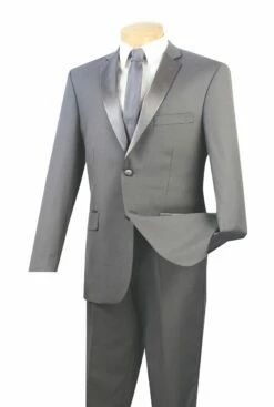 Vinci Men's 2 Piece Wool Feel Slim Fit Tuxedo - 2 Button -Empire Shop t sc900 gray 4