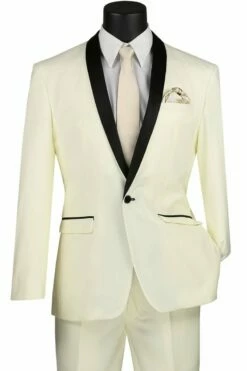 Vinci Men's 2 Piece Wool Feel Slim Fit Tuxedo - Shawl Collar -Empire Shop t ss ivory