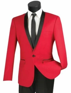 Vinci Men's 2 Piece Wool Feel Slim Fit Tuxedo - Shawl Collar -Empire Shop t ss red