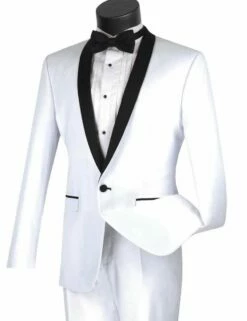 Vinci Men's 2 Piece Wool Feel Slim Fit Tuxedo - Shawl Collar -Empire Shop t ss white