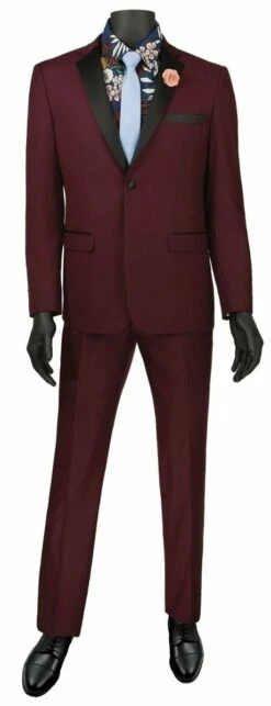 Vinci Men's 2 Piece Wool Feel Slim Fit Tuxedo - Flat Front Pant