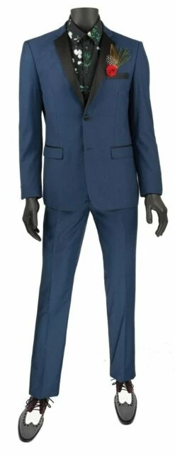 Vinci Men's 2 Piece Wool Feel Slim Fit Tuxedo - Flat Front Pant -Empire Shop t us900blue