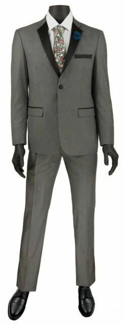 Vinci Men's 2 Piece Wool Feel Slim Fit Tuxedo - Flat Front Pant -Empire Shop t us900gray