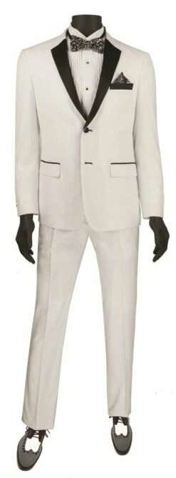 Vinci Men's 2 Piece Wool Feel Slim Fit Tuxedo - Flat Front Pant -Empire Shop t us900white