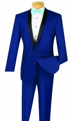 Vinci Men's 2 Piece Wool Feel Slim Fit Tuxedo - Shawl Collar -Empire Shop t ss blue 1