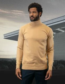 Statement Men's Long Sleeve Shirt - Turtle Neck Sweater -Empire Shop tns 100 camel