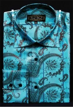 Daniel Ellissa Men's Fashion Dress Shirt - Abstract Flower Pattern -Empire Shop turquoise 12 1
