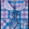 Daniel Ellissa Men's French Cuff Dress Shirt Set - Bright Checker 1 Daniel Ellissa Men's French Cuff Dress Shirt Set - Bright Checker -Empire Shop turquoise 2