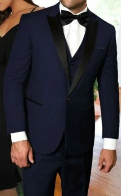 Statement Men's 3 Piece 100% Wool Tuxedo - Stylish Accents -Empire Shop tux pk navy