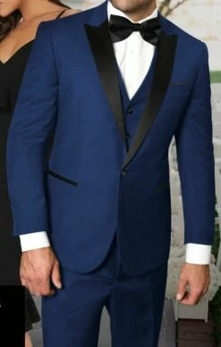 Statement Men's Outlet 3 Piece 100% Wool Tuxedo - Stylish Accents -Empire Shop tux pk sapphire 1 12 2