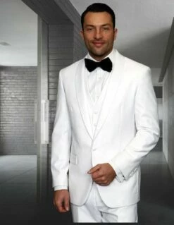 Statement Men's 3 Piece 100% Wool Tuxedo - Shawl Lapel -Empire Shop tux sh white 3 1