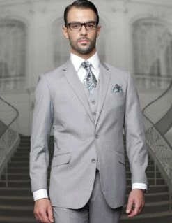 Statement Men's 3 Piece 100% Wool Fashion Suit - Big And Tall -Empire Shop tz 100 gray 1 1