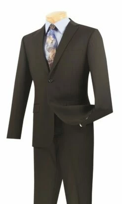 Vinci Men's 2 Piece Wool Feel Slim Fit Suit - Refined Solid