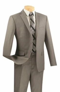 Vinci Men's 2 Piece Wool Feel Slim Fit Suit - Refined Solid 8 Vinci Men's 2 Piece Wool Feel Slim Fit Suit - Refined Solid -Empire Shop us900 1 gray