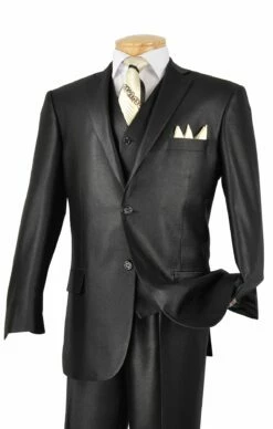 Vinci Men's 3 Piece Executive Suit - Ultra Soft Sharkskin -Empire Shop v2rr 1 black 2