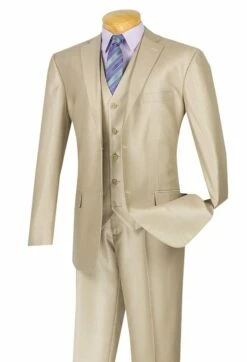 Vinci Men's 3 Piece Executive Suit - Ultra Soft Sharkskin -Empire Shop v2rr 1 beige