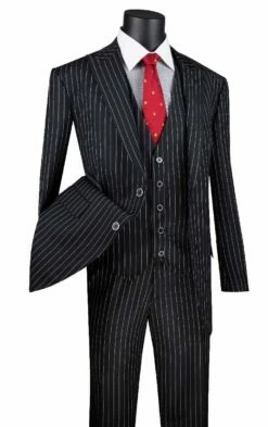 Vinci Men's 3 Piece Wool Feel Executive Suit - Vibrant Pinstripe -Empire Shop v2rs 9 black