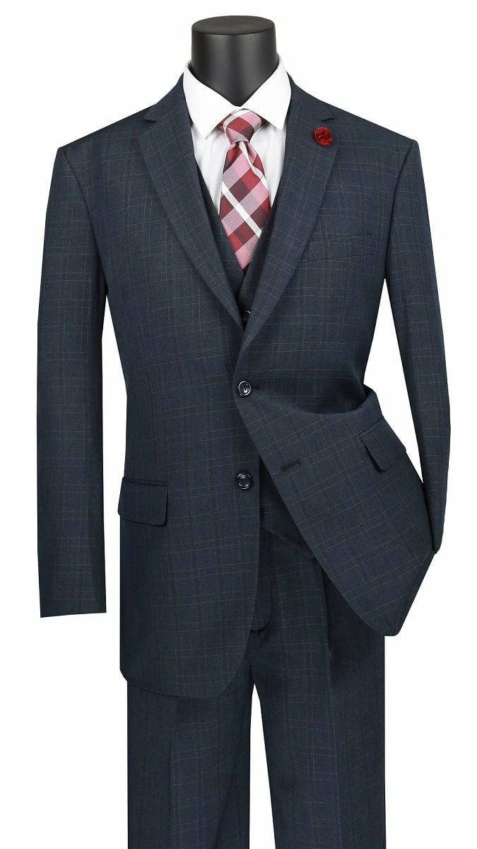 Vinci Men's 3 Piece Wool Feel Executive Suit - Windowpane 4 Vinci Men's 3 Piece Wool Feel Executive Suit - Windowpane - Image 2