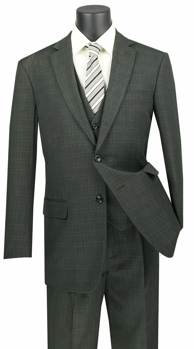 Vinci Men's 3 Piece Wool Feel Executive Suit - Windowpane 5 Vinci Men's 3 Piece Wool Feel Executive Suit - Windowpane - Image 3