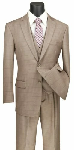 Vinci Men's 3 Piece Wool Feel Executive Suit - Windowpane 9 Vinci Men's 3 Piece Wool Feel Executive Suit - Windowpane -Empire Shop v2rw 15 tan copy