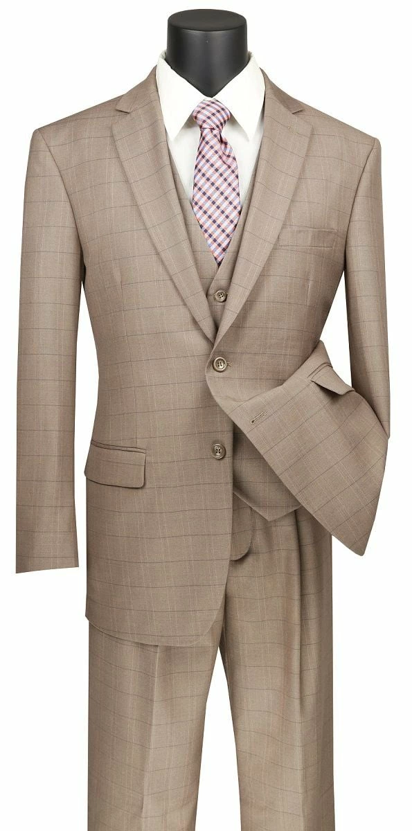 Vinci Men's 3 Piece Wool Feel Executive Suit - Windowpane 6 Vinci Men's 3 Piece Wool Feel Executive Suit - Windowpane - Image 4