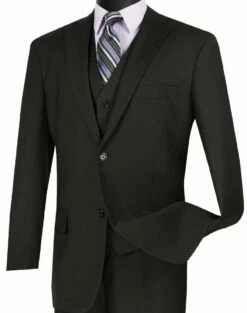 Vinci Men's 3 Piece Wool Feel Outlet Suit - Flat Front Pants -Empire Shop v2tr black 1 7