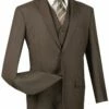 Vinci Men's 3 Piece Wool Feel Business Suit - Flat Front Pants -Empire Shop v2tr brown 1