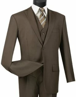 Vinci Men's 3 Piece Wool Feel Business Suit - Flat Front Pants