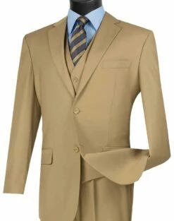 Vinci Men's 3 Piece Wool Feel Classic Suit - Big And Tall Sizes -Empire Shop v2tr khaki