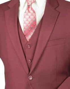 Vinci Men's 3 Piece Wool Feel Classic Suit - Extra Long Sizes -Empire Shop v2tr maroon 1 9