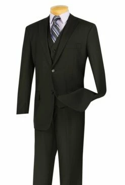 Vinci Men's 3 Piece Wool Feel Outlet Suit - Flat Front Pants -Empire Shop v2tr black 35 1