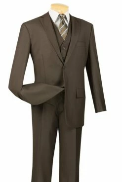 Vinci Men's 3 Piece Wool Feel Outlet Suit - Flat Front Pants -Empire Shop v2tr brown 19 2