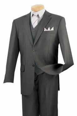 Vinci Men's 3 Piece Wool Feel Classic Suit - Flat Front Pants