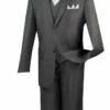 Vinci Men's 3 Piece Wool Feel Outlet Suit - Flat Front Pants -Empire Shop v2tr heather gray 3 4