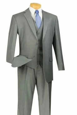 Vinci Men's 3 Piece Wool Feel Classic Suit - Flat Front Pants -Empire Shop v2tr medium gray