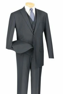 Vinci Men's 3 Piece Wool Feel Classic Suit - Flat Front Pants -Empire Shop v2tr navy