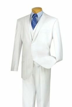 Vinci Men's 3 Piece Wool Feel Classic Suit - Flat Front Pants -Empire Shop v2tr white