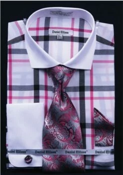 Daniel Ellissa French Cuff Shirt Set - Tonal Windowpane -Empire Shop white fuchsia 1