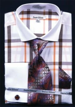 Daniel Ellissa French Cuff Shirt Set - Tonal Windowpane -Empire Shop white orange 1