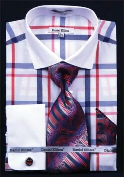 Daniel Ellissa French Cuff Shirt Set - Tonal Windowpane -Empire Shop white red 1