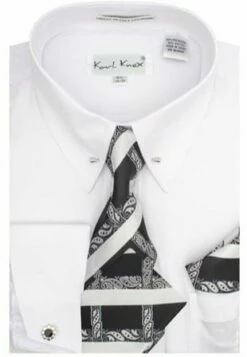 Karl Knox Men's French Cuff Shirt Set - Two Tone Tie 11 Karl Knox Men's French Cuff Shirt Set - Two Tone Tie -Empire Shop white4444