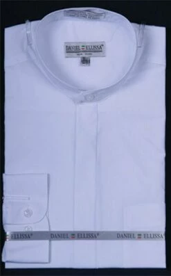 Daniel Ellissa Men's Outlet Banded Collar Dress Shirt - Solid Color -Empire Shop white 13 2 1